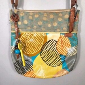 FOSSIL Key-Per Floral Coated Canvas Cross Body Purse Handbag